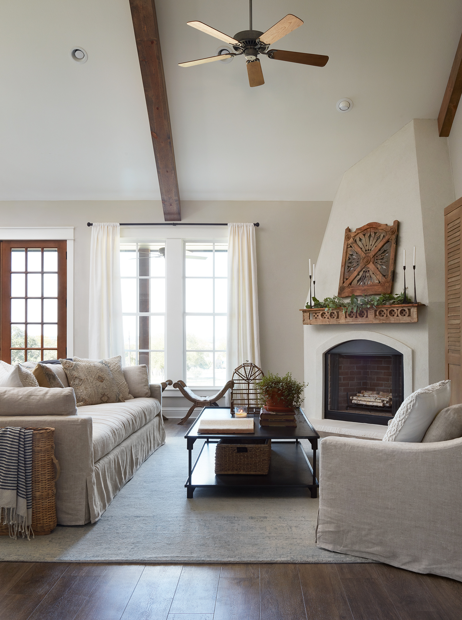 White wall with wooden accent Living room